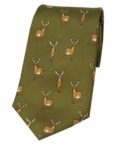 Silk Ties Soprano Ties Soprano Standing Stag On Country Green Ground Country Silk Tie £18.00