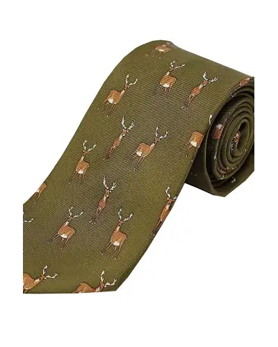 Silk Ties Soprano Ties Soprano Standing Stag On Country Green Ground Country Silk Tie £18.00