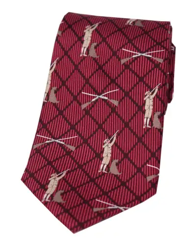 Silk Ties Soprano Ties Soprano Hunter And Labrador On Wine Checked Ground Country Silk Tie £18.00