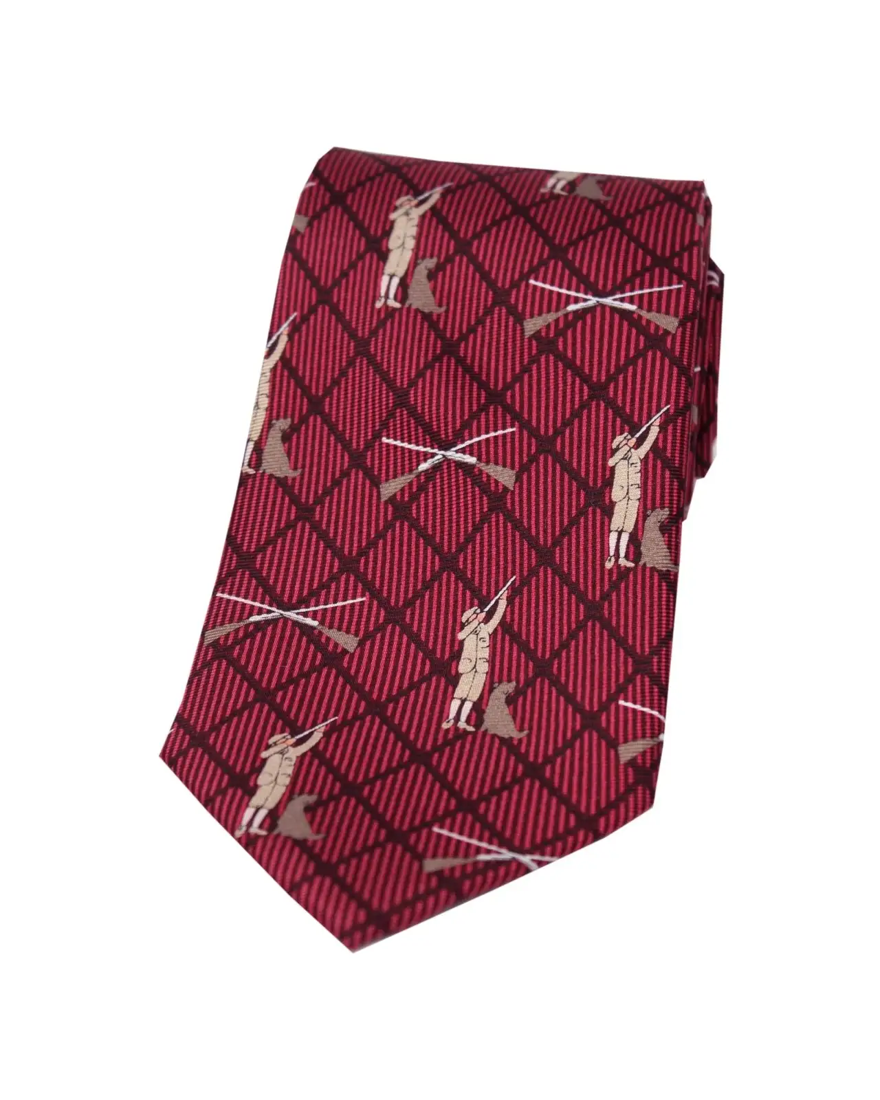 Silk Ties Soprano Ties Soprano Hunter And Labrador On Wine Checked Ground Country Silk Tie £18.00