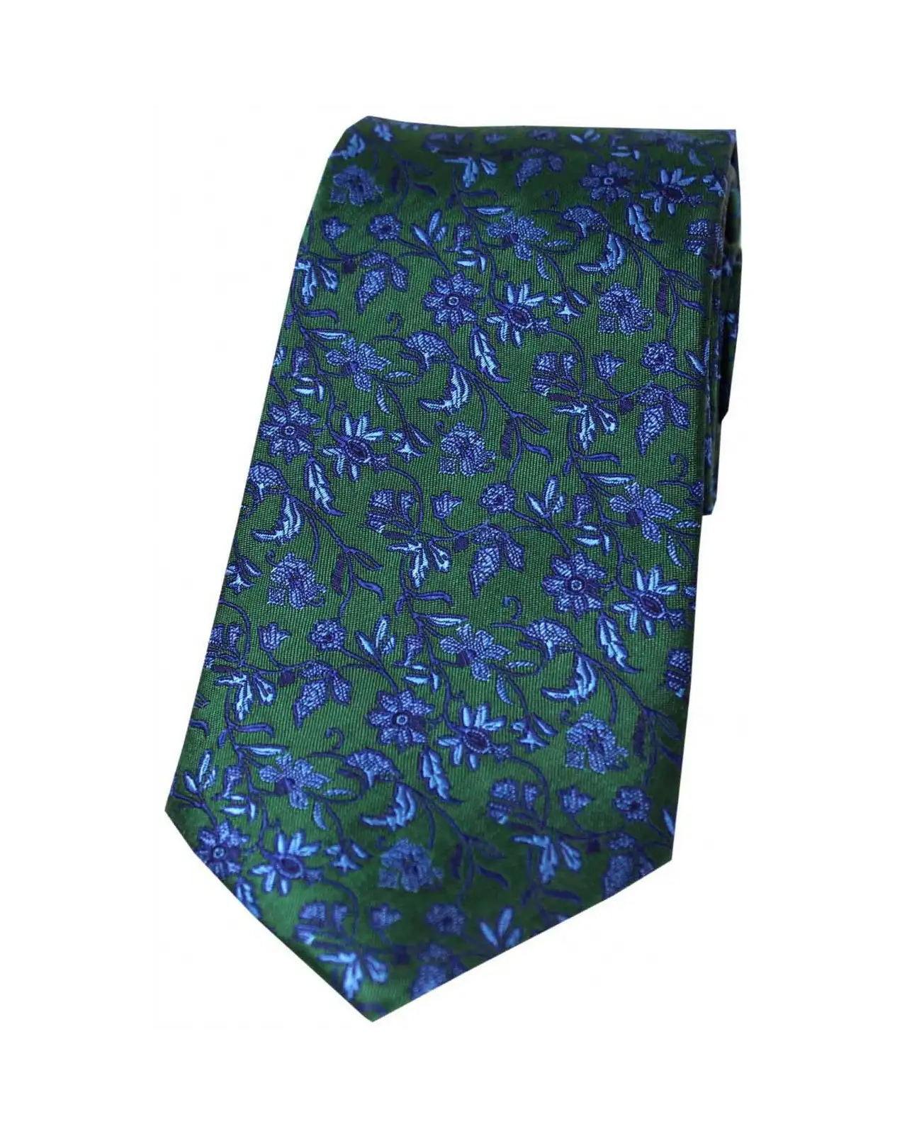 Silk Ties Soprano Ties Soprano Forest Green With Small Blue Flowers Silk Tie £24.00