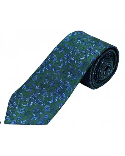 Silk Ties Soprano Ties Soprano Forest Green With Small Blue Flowers Silk Tie £24.00