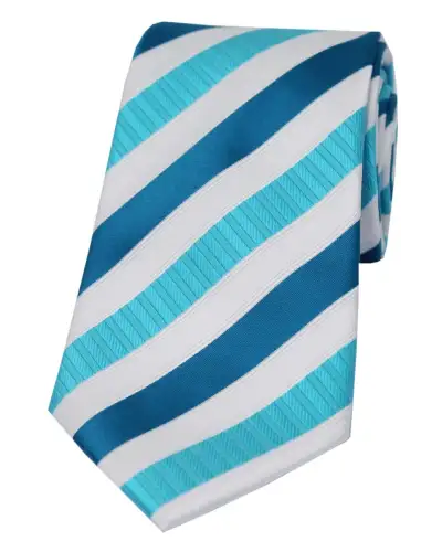 Polyester Ties Soprano Ties Soprano Cyan Striped Polyester Tie On White Ground £9.00