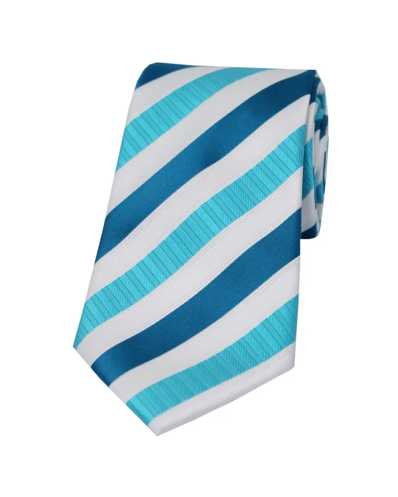 Polyester Ties Soprano Ties Soprano Cyan Striped Polyester Tie On White Ground £9.00