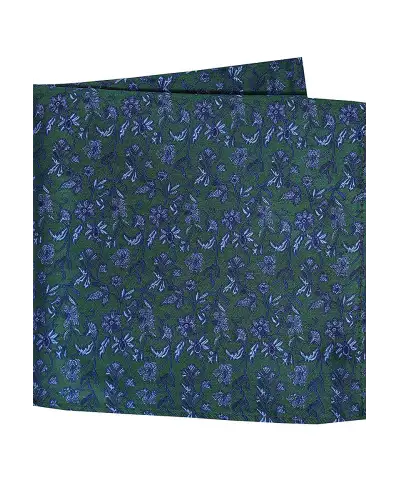 Pocket Square Soprano Ties Soprano Forest Green Blue Flowers Silk Pocket Square £15.00