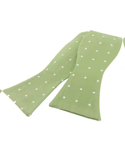 Self Tie Bow Ties Soprano Ties Soprano White Polka Dot On Light Green Ground Silk Self Tied Bow £10.00