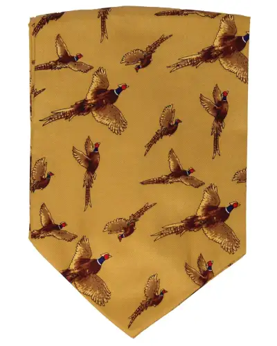 Cravats Soprano Ties Soprano Silk Twill Flying Pheasant Cravat On Mustard Ground £31.00