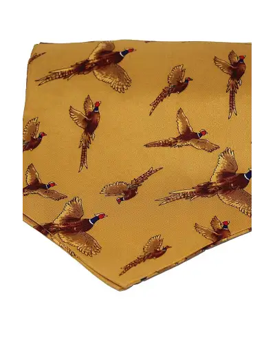 Cravats Soprano Ties Soprano Silk Twill Flying Pheasant Cravat On Mustard Ground £31.00
