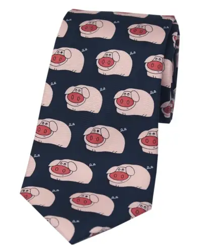 Silk Ties Soprano Ties Soprano Funny Pigs On Navy Ground Country Silk Tie £23.00