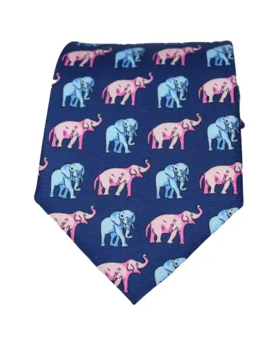 Silk Ties Soprano Ties Soprano Pink And Sky Elephants On Navy Ground Country Silk Tie £18.00