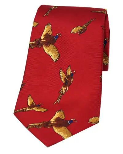 Silk Ties Soprano Ties Soprano Flying Pheasants Red Ground Country Silk Tie £18.00