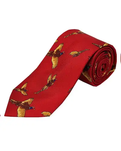 Silk Ties Soprano Ties Soprano Flying Pheasants Red Ground Country Silk Tie £18.00