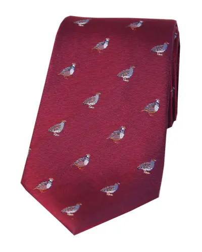 Silk Ties Soprano Ties Soprano Grouse And Partridge On Wine Ground Country Silk Tie £24.00