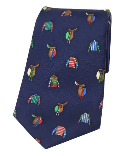 Silk Ties Soprano Ties Soprano Racing Colours And Saddles On Navy Ground Country Silk Tie £23.00