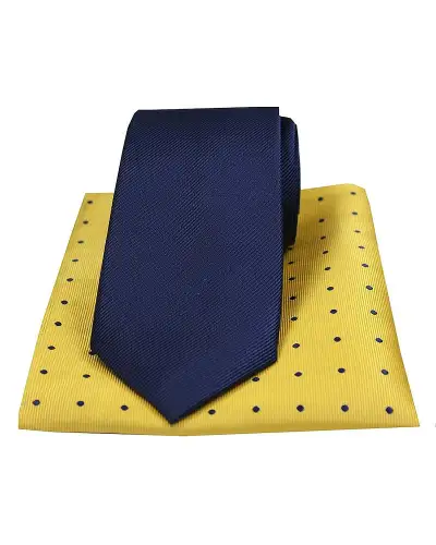 Silk Hankies Soprano Ties Soprano Plain Navy Silk Tie With Gold Polka Dot Silk Hanky £34.00