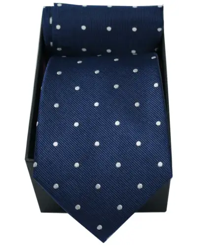 Gift Sets Soprano Ties Soprano Navy and White Polka Dot Silk Tie and Pocket Square Set In A Gift Box £36.00