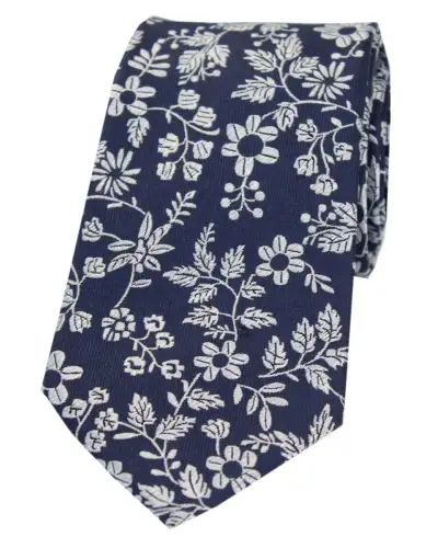 Silk Ties Soprano Ties Soprano Navy Ground With Multi White Flowers Silk Tie £15.00
