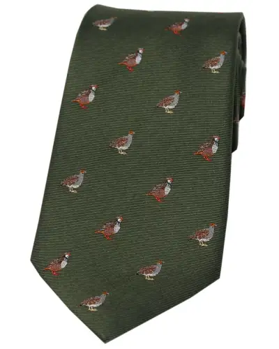 Silk Ties Soprano Ties Soprano Grouse And Partridge On Green Ground Country Silk Tie £24.00