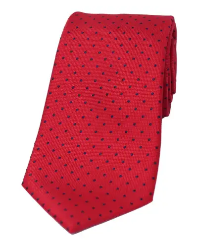 Polyester Ties Soprano Ties Soprano Blue Pin Dot Polyester Tie On Red Ground £15.00