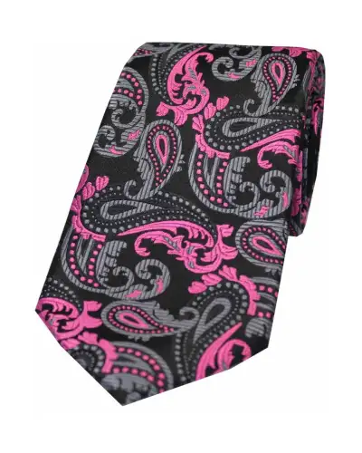Paisley Ties Soprano Ties Soprano Fuchsia Black And Grey Paisley Silk Tie £15.00