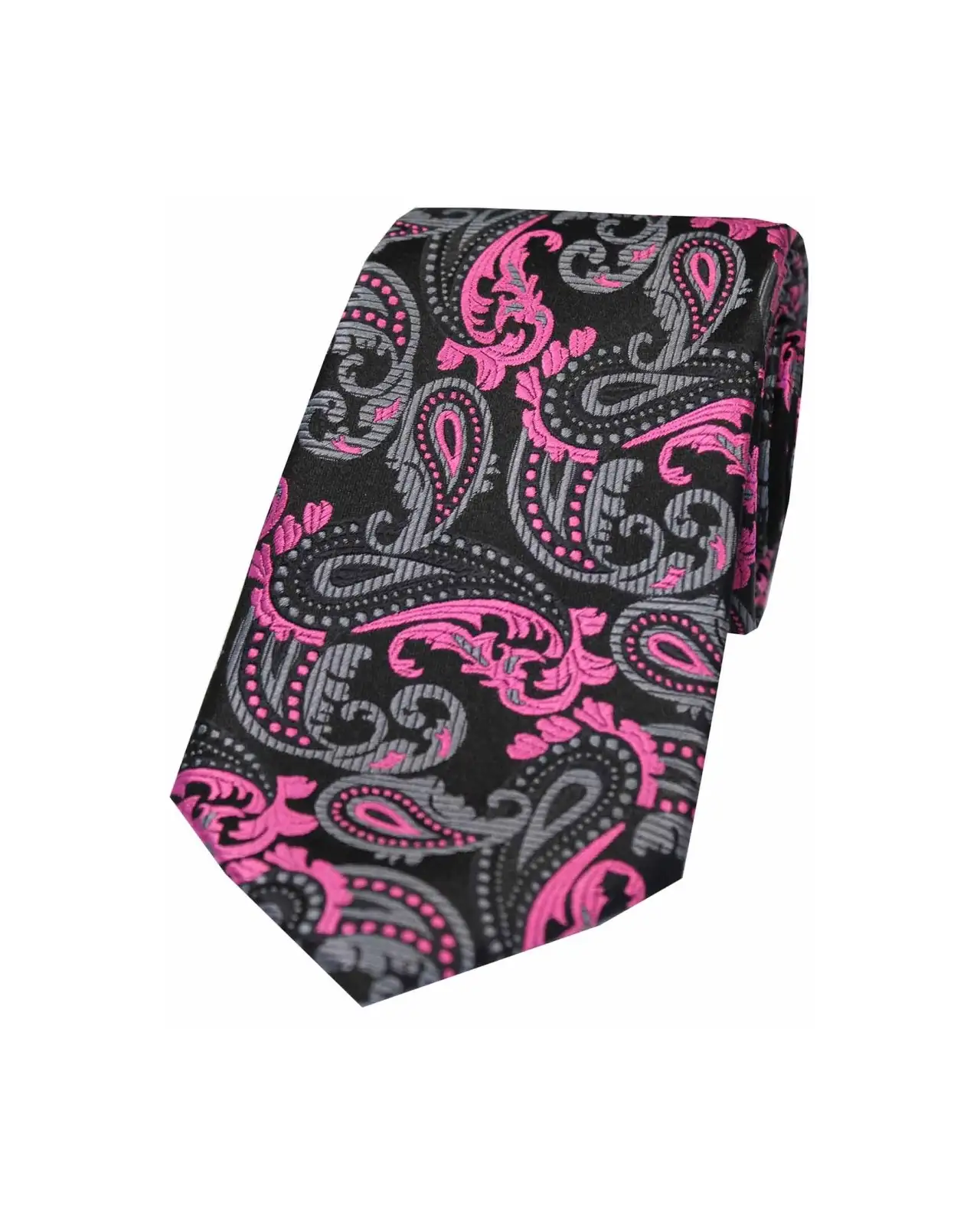 Paisley Ties Soprano Ties Soprano Fuchsia Black And Grey Paisley Silk Tie £15.00