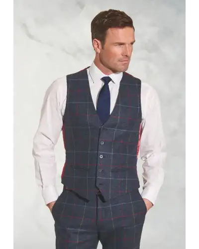 Three Piece Suits Brook Taverner Tailored Fit Haincliffe Blue Check Wool Waistcoat £90.00