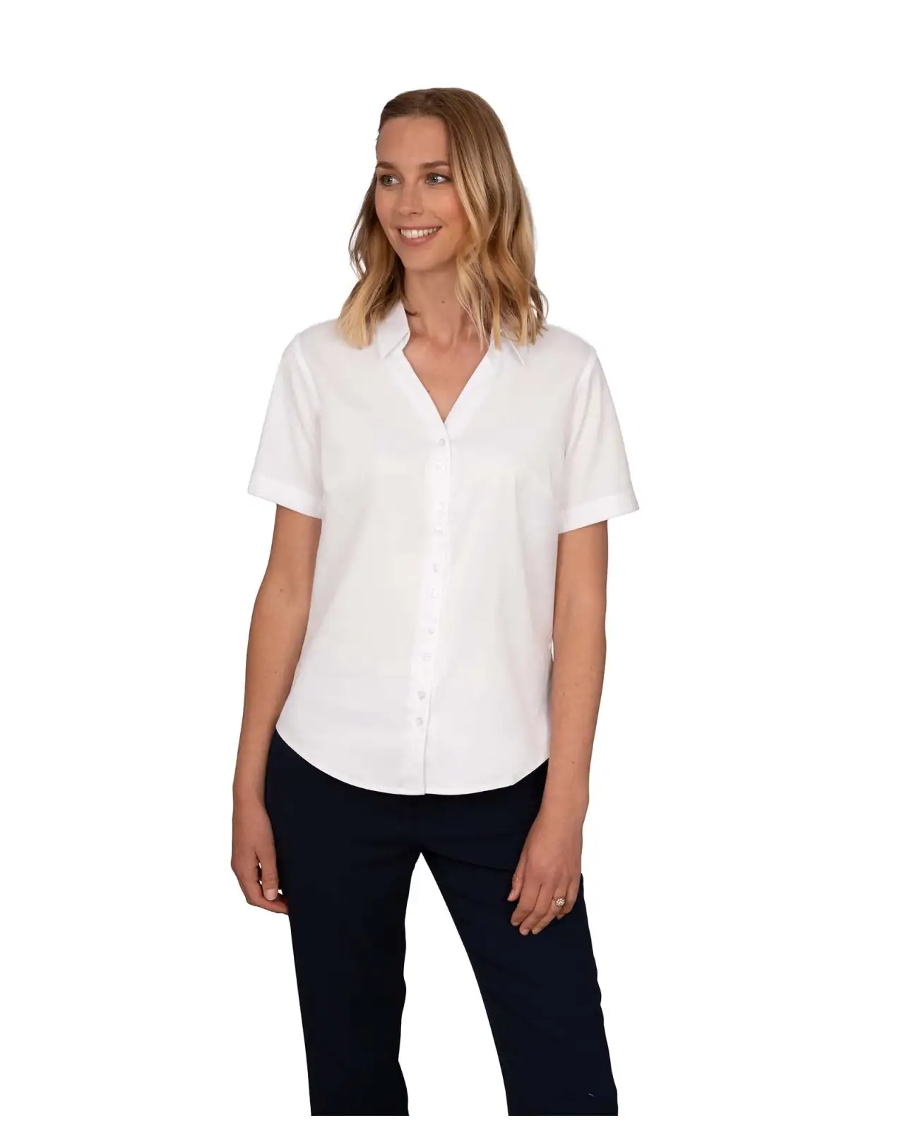 Blouses Vortex Designs Freya White Double Button Short Sleeve £27.00