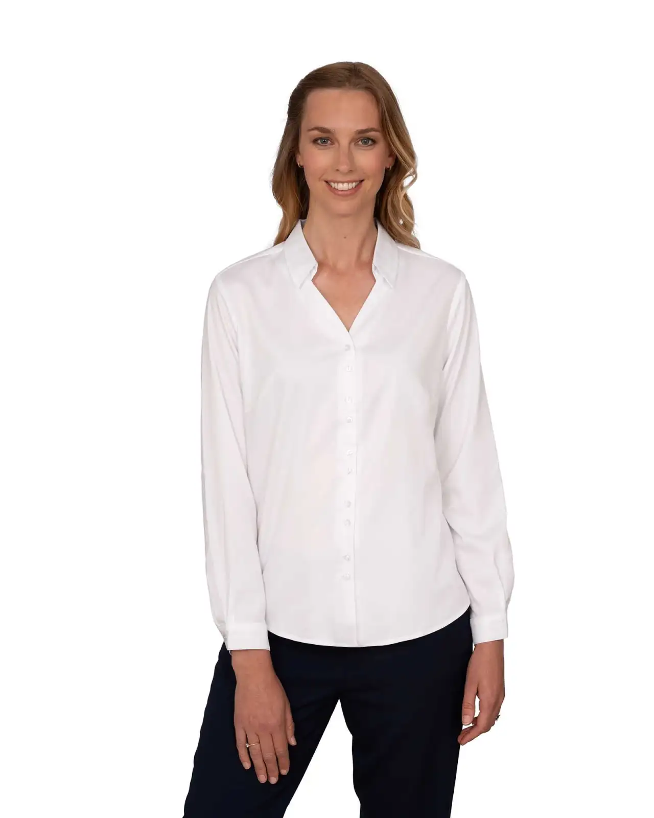 Blouses Vortex Designs Freya White Double Button Long Sleeve £29.00