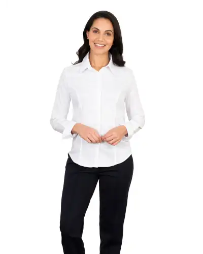 Zoe White Concealed Button Long Sleeve | Vortex Designs VD 9075563299137
