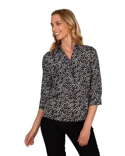 Tops Vortex Designs Evie Black Bubble 3 4 Sleeve With Collar £28.00