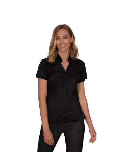 Blouses Vortex Designs Mia Black Mandarin Collar Short Sleeve £27.00