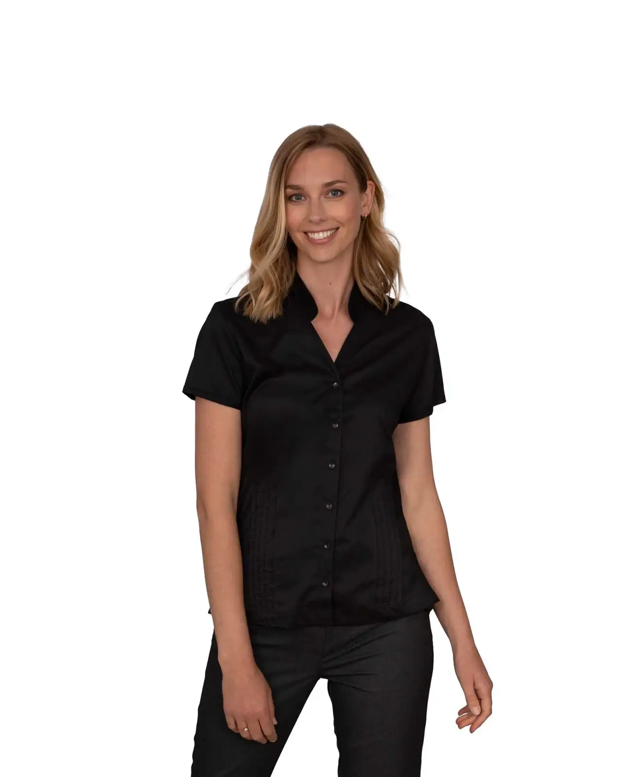 Blouses Vortex Designs Mia Black Mandarin Collar Short Sleeve £27.00