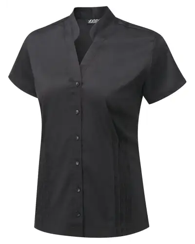 Blouses Vortex Designs Mia Black Mandarin Collar Short Sleeve £27.00