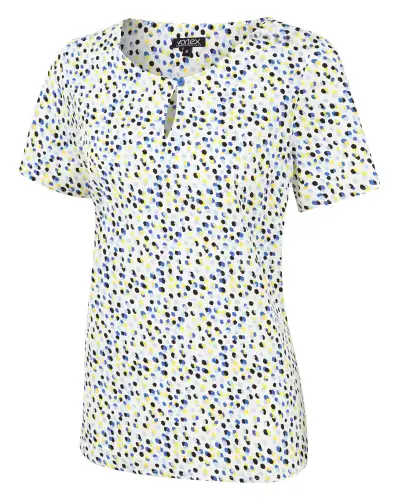 Tops Vortex Designs Paige Yellow Blue Button Neck Short Sleeve £27.00