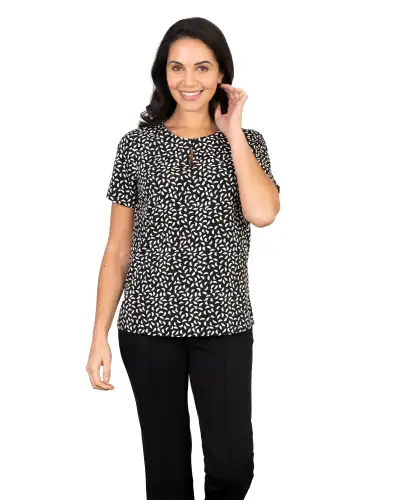 Tops Vortex Designs Hattie Black Button Neck Short Sleeve £27.00