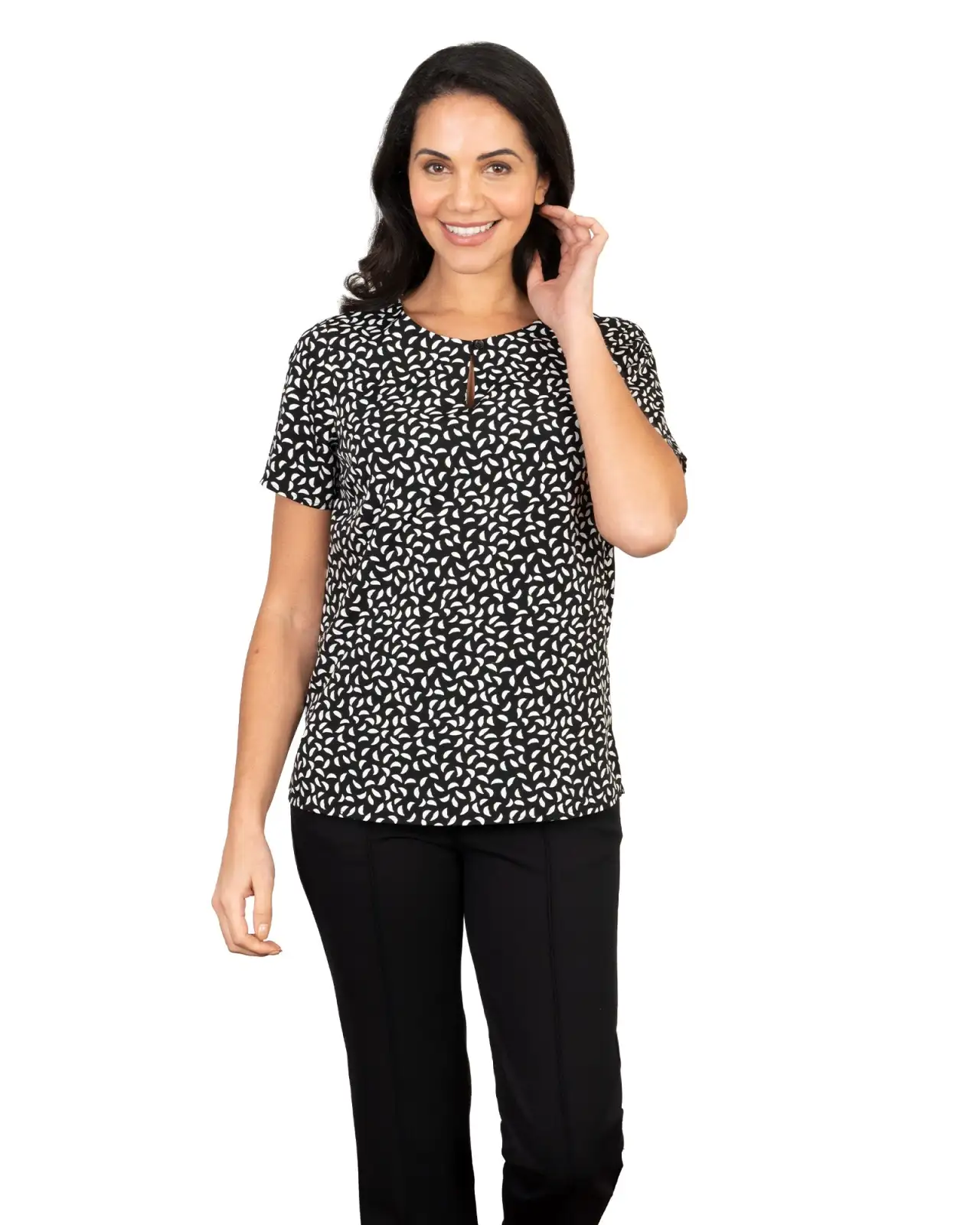 Tops Vortex Designs Hattie Black Button Neck Short Sleeve £27.00