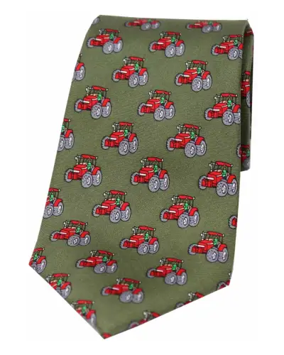 Silk Ties Soprano Ties Soprano Red Tractors On Country Green Ground Country Silk Tie £26.00