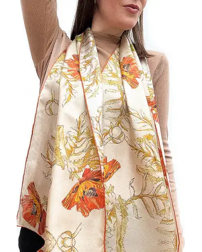 Scarves Fox and Chave May Morris Poppies Habotai Scarf £42.00