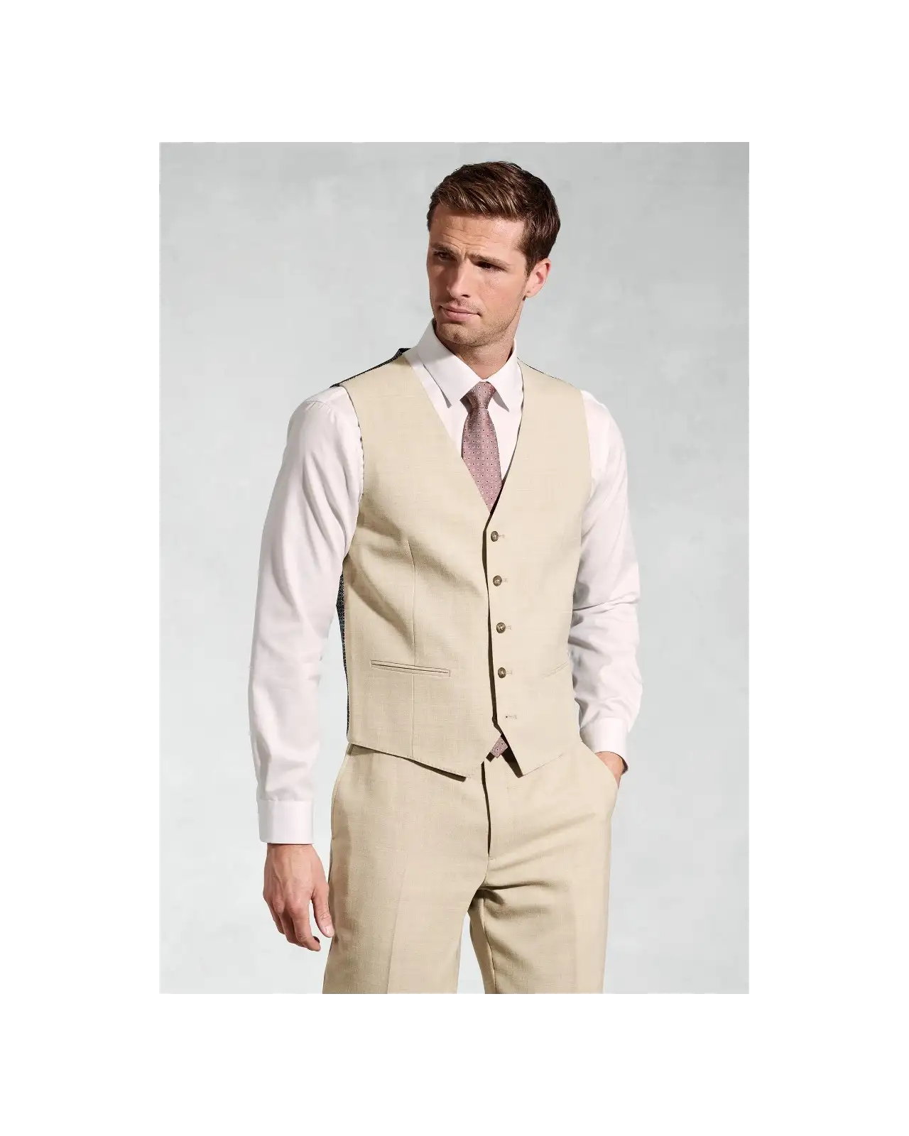 Linen Suits Brook Taverner Tailored Fit Mckellen Natural Wool Linen Blend Suit Waistcoat £45.00