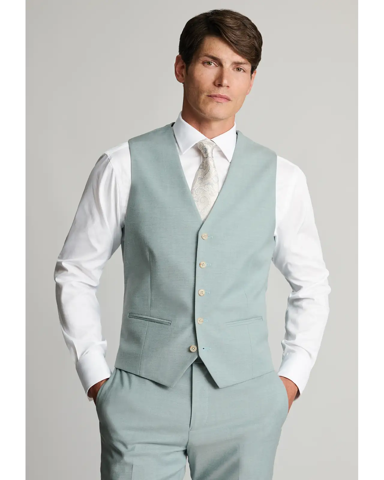 Waistcoats Brook Taverner Tailored Fit Hayton Sage Textured Suit Waistcoat £45.00