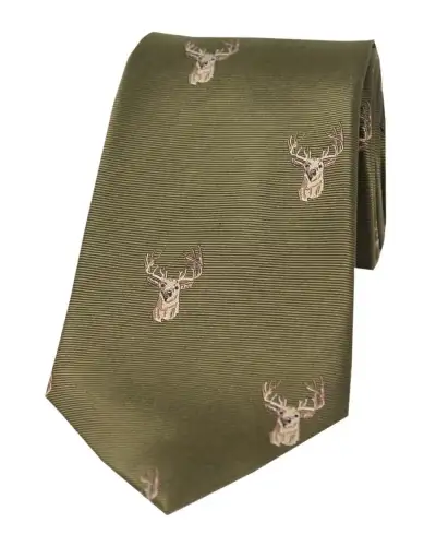 Silk Ties Soprano Ties Soprano Stags Heads On Green Ground Country Silk Tie £24.00