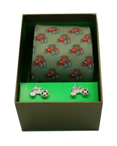 Cufflinks Soprano Ties Red Tractors On Green Ground Tie Cufflink Set £40.00