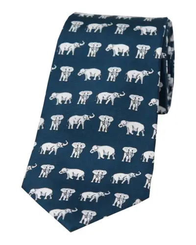 Silk Ties Soprano Ties Soprano Grey Elephants On Navy Ground Country Silk Tie £27.00