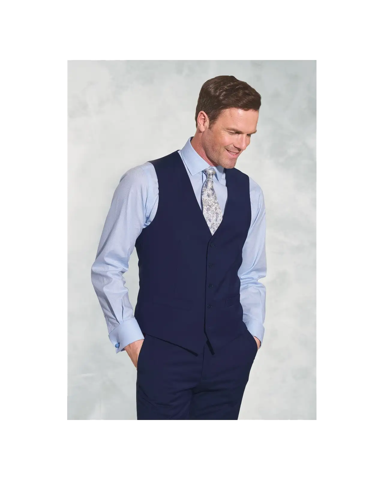 Waistcoats Brook Taverner Tailored Fit Avalino Mid Blue Waistcoat £62.00