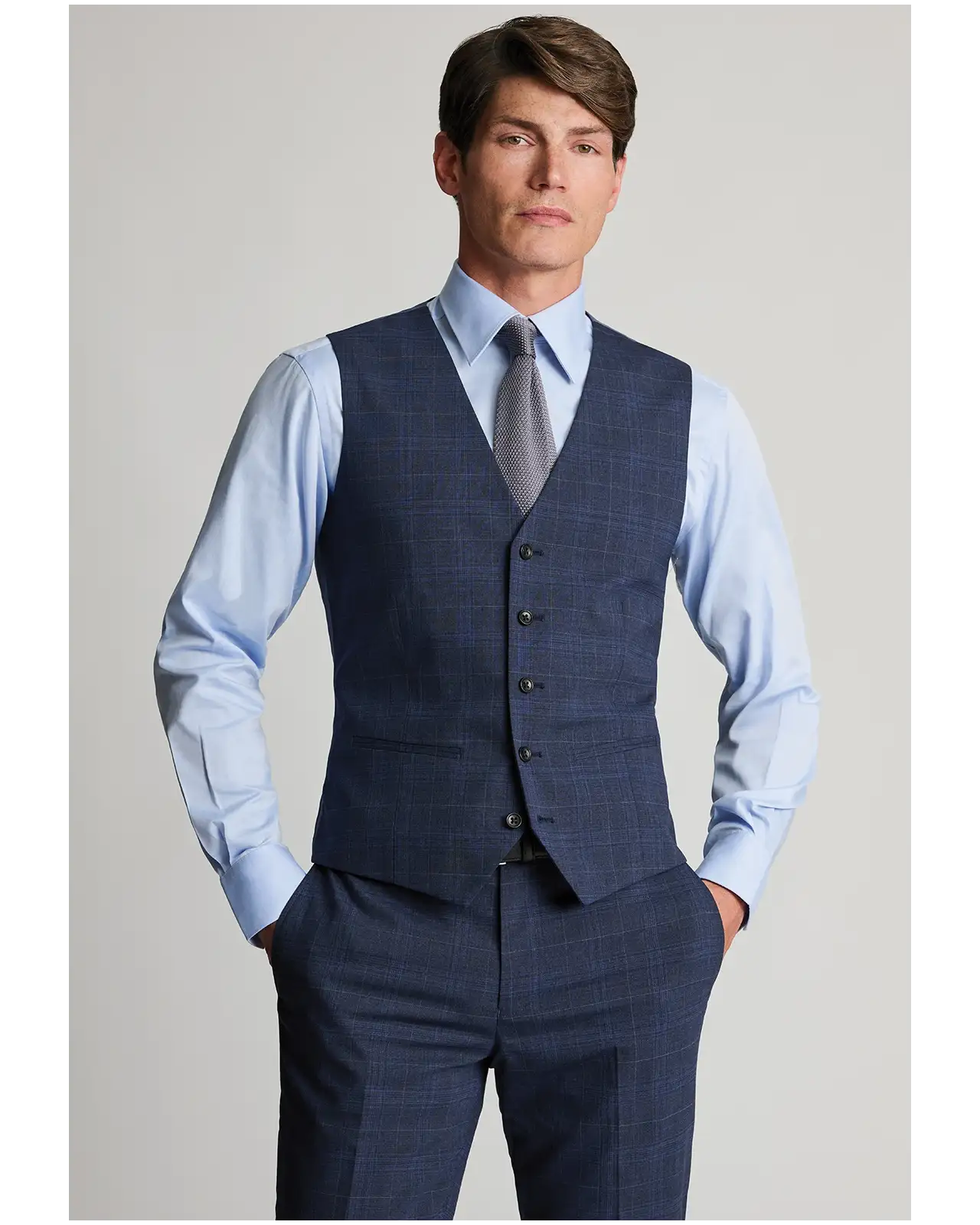 Wool Suits Brook Taverner Tailored Fit Suffield Navy Check Wool Blend Suit Waistcoat £63.00