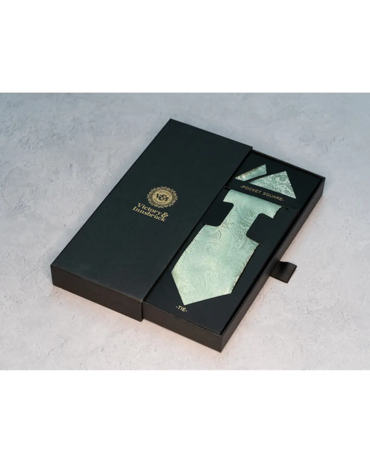 Ties Victory and Innsbruck BoyS Sage Green Textured Tie and Pocket Square £31.00