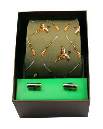 Cufflinks Soprano Ties Green Flying Pheasants and Shotguns Tie Cufflink Set £40.00
