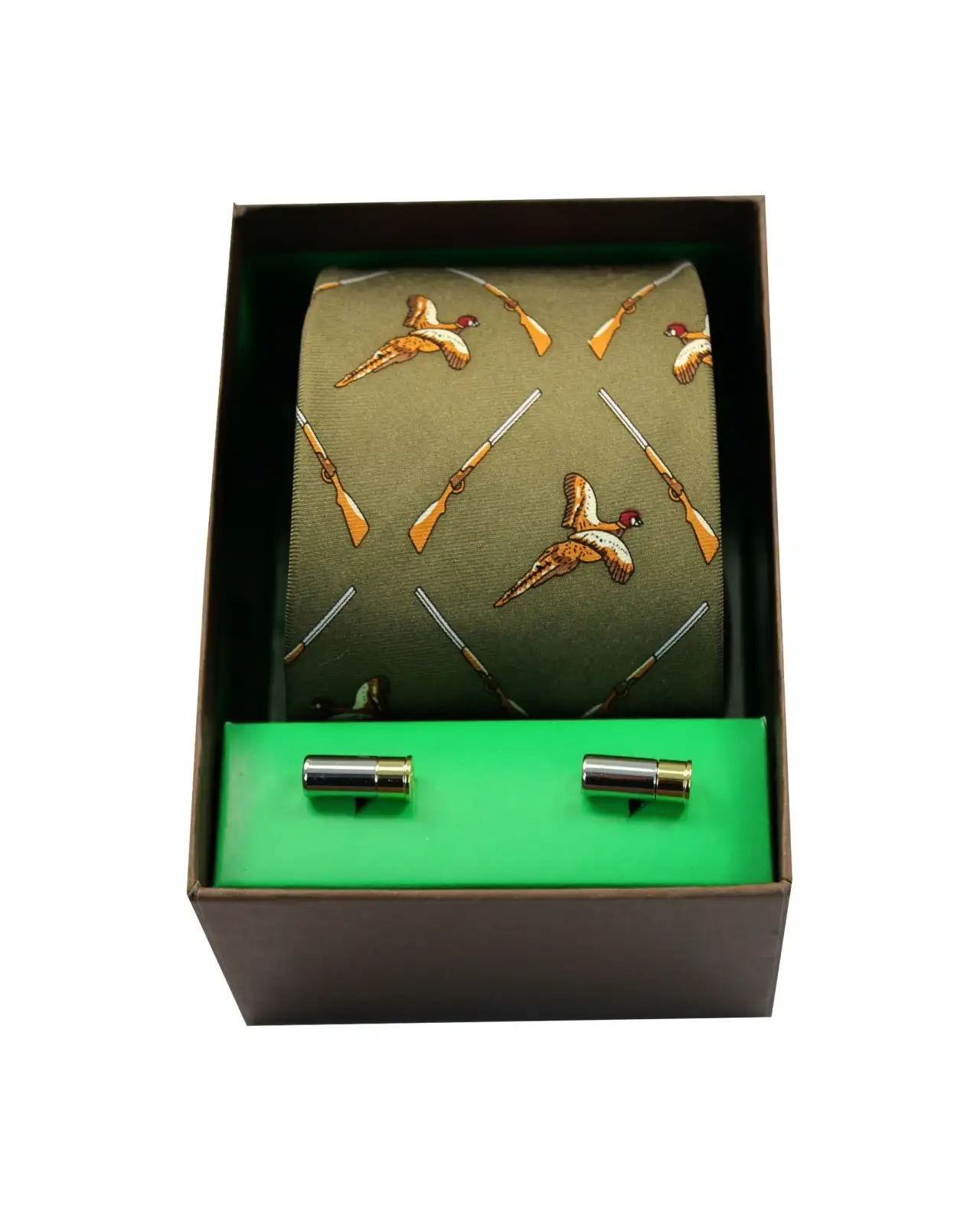 Cufflinks Soprano Ties Green Flying Pheasants and Shotguns Tie Cufflink Set £40.00