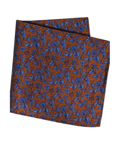 Pocket Square Soprano Ties Soprano Burnt Orange With Small Blue Flowers Silk Pocket Square £15.00