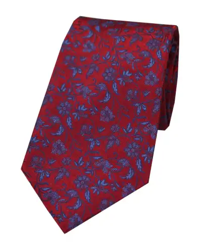 Silk Ties Soprano Ties Soprano Red With Small Blue Flowers Silk Tie £24.00